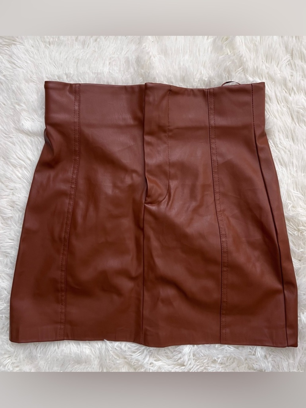 Zara Brown Faux Leather High Waisted Mini Skirt - Picture 1 of 5
